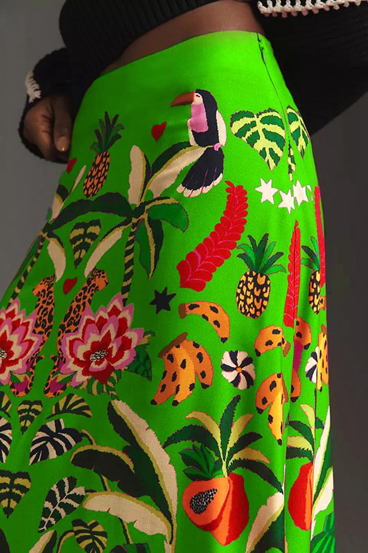 THLAI Womens Skirt Midi Skirt Tropical Plant Print Pink Zipper A-Line Long Skirts Spring Summer Skirt Floral - Image 4