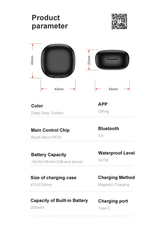 Generic - R06 QRing Smart Ring - Step Counter, Heart Rate Monitor, Blood Oxygen Saturation, Sleep Tracker, IP68 Waterproof,Comes with dedicated charging box - Image 1