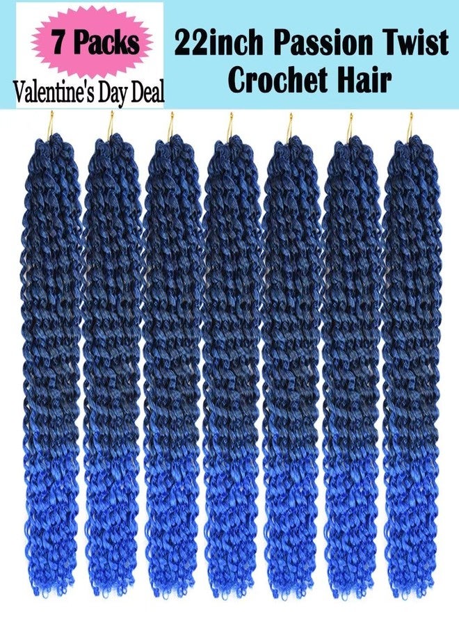 YOROSTAR 22inch Blue Water Wave Crochet Hair for Butterfly Soft Locs 7 Packs Ombre Blue Passion Twists Hair Synthetic Crochet Hair Long Bohemian Locs Braiding Hair Extensions (22" 7packs T1B/blue#) - Image 4
