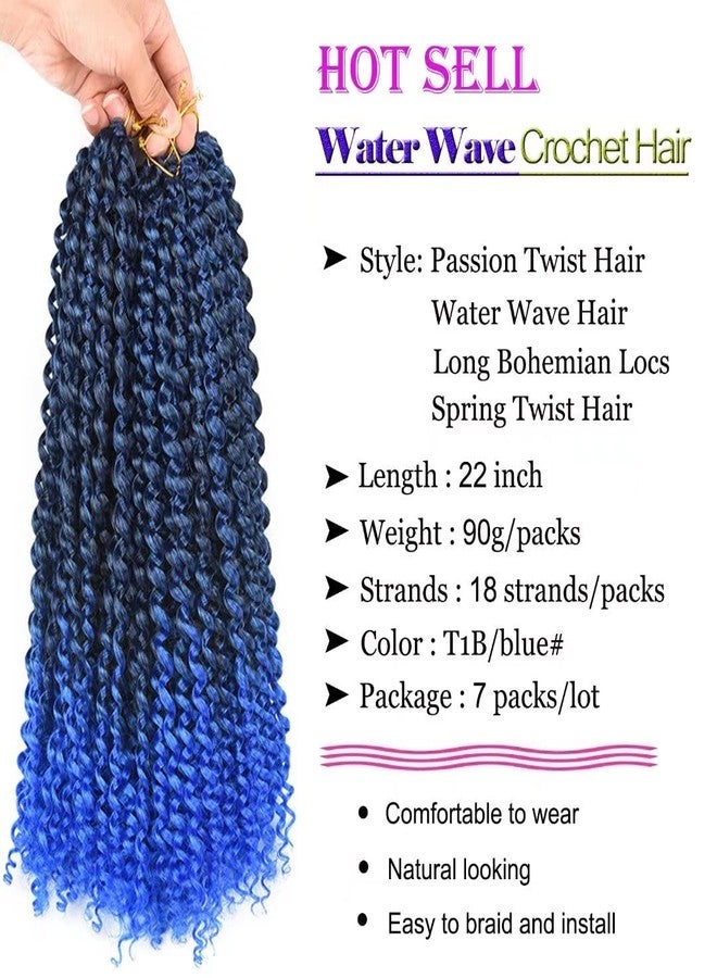 YOROSTAR 22inch Blue Water Wave Crochet Hair for Butterfly Soft Locs 7 Packs Ombre Blue Passion Twists Hair Synthetic Crochet Hair Long Bohemian Locs Braiding Hair Extensions (22" 7packs T1B/blue#) - Image 2