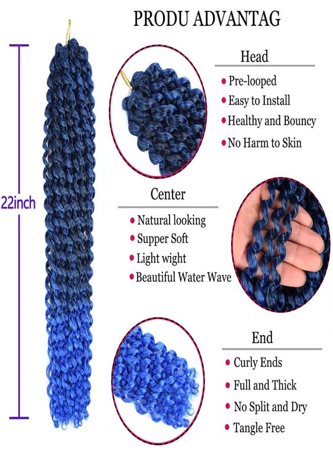 YOROSTAR 22inch Blue Water Wave Crochet Hair for Butterfly Soft Locs 7 Packs Ombre Blue Passion Twists Hair Synthetic Crochet Hair Long Bohemian Locs Braiding Hair Extensions (22" 7packs T1B/blue#) - Image 3