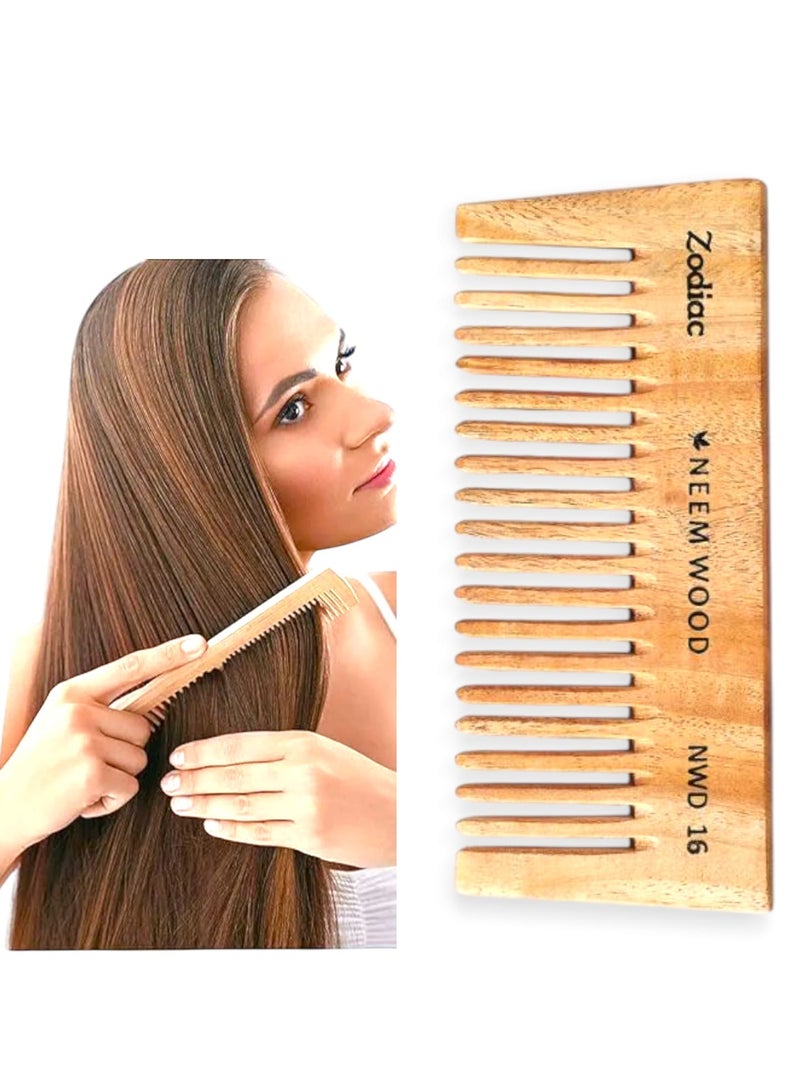 زودياك مشط شعر من خشب النيم من زودياك لنمو الشعر، ومكافحة القشرة، وتقليل تساقط الشعر | أسنان واسعة ورفيعة NWD16 - Image 1