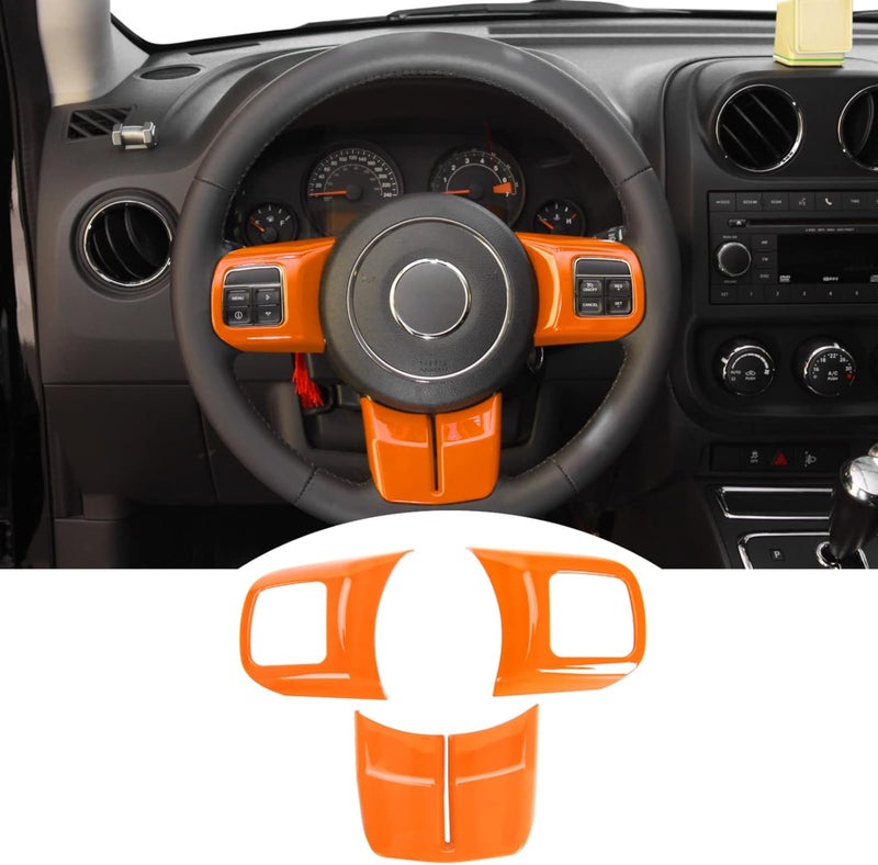JeCar Interior Steering Wheel Decoration Trim Kits For Jeep Wrangler 2011-2017 JK & Unlimited/Patriot Compass 2011-2016 & Grand Cherokee 2011-2013, Orange - Image 1
