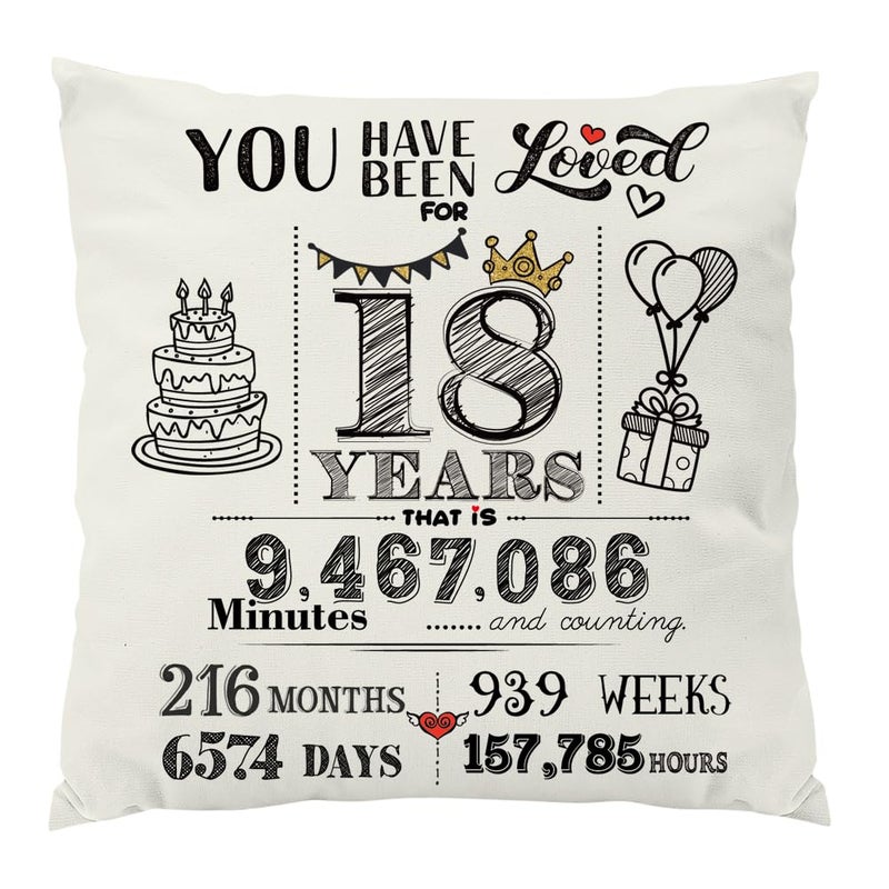 Yontree 18th Birthday Pillow Cover 45x45 CM DoubleSided Throw Pillow Vintage Solid Color Perfect for Bedroom Couch Office Patio Porch Accent Pillows or Bed Pillow Shams