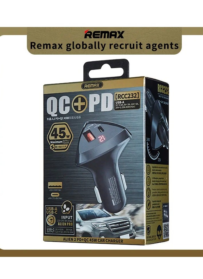 REMAX - RCC232 45W Double-ended super fast charge 5.5A Digital Display USB Type c cigarette lighter car charger - Image 1