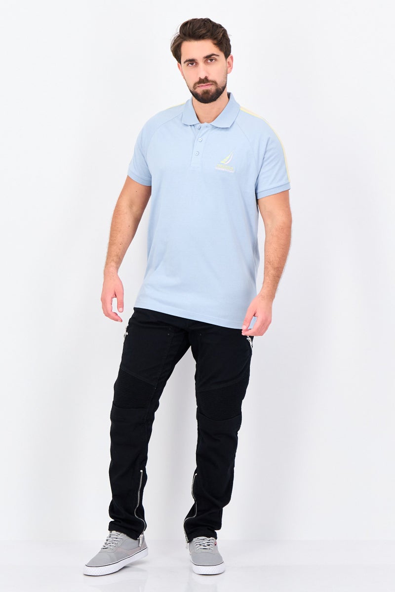 NAUTICA Men Regular Fit Embroidered Logo Short Sleeve Polo Shirt, Light Blue - Image 3