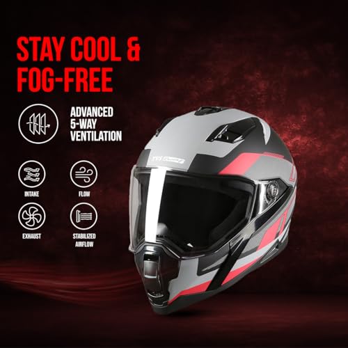 TVS Racing Anti Matter Full Face Helmet for Bike & Motorcycle Riders-DOT & ISI Certified-Lightweight ABS Shell, UV Resistant-Ventilated Comfort Liner, Quick-Release Visor & Chin Strap (Red/L) - Image 4