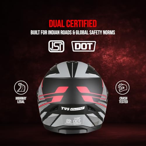 TVS Racing Anti Matter Full Face Helmet for Bike & Motorcycle Riders-DOT & ISI Certified-Lightweight ABS Shell, UV Resistant-Ventilated Comfort Liner, Quick-Release Visor & Chin Strap (Red/L) - Image 3