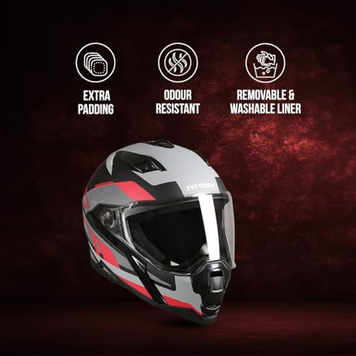 TVS Racing Anti Matter Full Face Helmet for Bike & Motorcycle Riders-DOT & ISI Certified-Lightweight ABS Shell, UV Resistant-Ventilated Comfort Liner, Quick-Release Visor & Chin Strap (Red/L) - Image 5