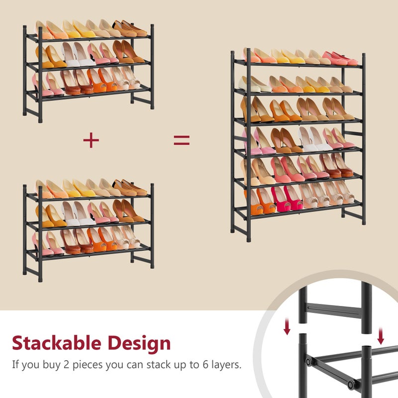 Tajsoon Expandable Shoe Rack for Closet 3 Tier, 28â€œ-41â€œAdjustable & Stackable Shoe Shelf Storage, Metal Shoe Rack Organizer for Front Door Entrance, Closet, Garage, Entryway, Black - Image 4