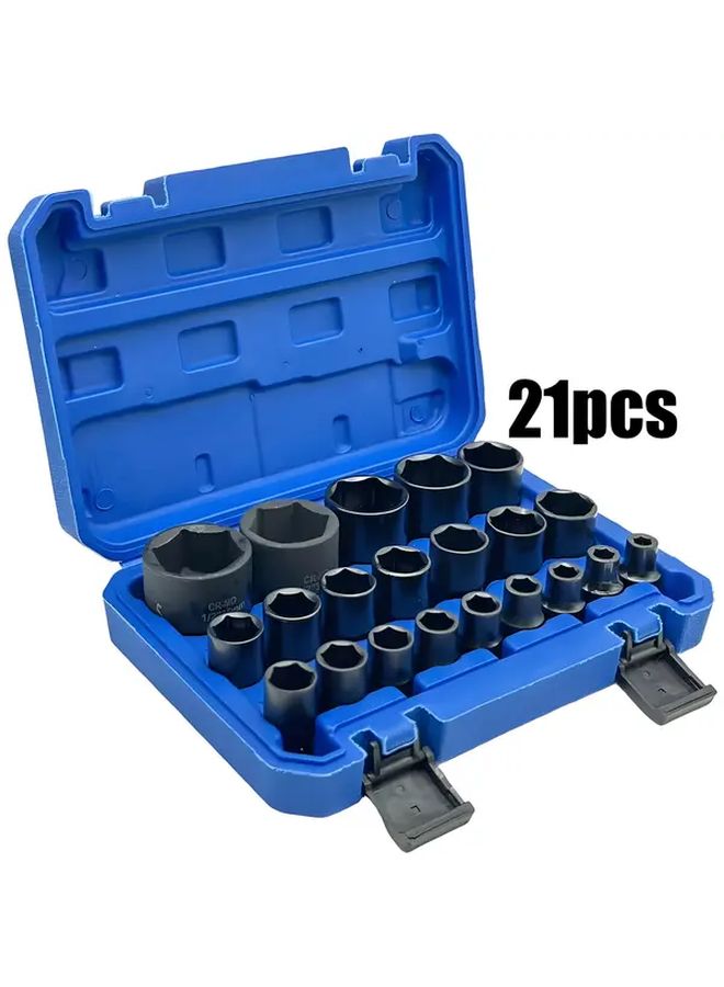 21 قطعة مجموعة أدوات إصلاح الإطارات باللون الأزرق SAE Metric مجموعة مأخذ تأثير من فولاد Cr-V - Image 5
