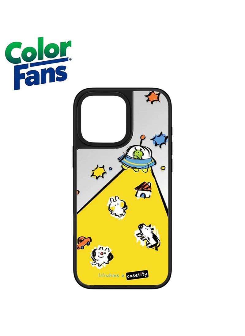 Color Fans - iPhone 13 Pro UFO Abduction Mirror Phone Case  - Yellow, Multicolor, and Reflective Silver - Image 1