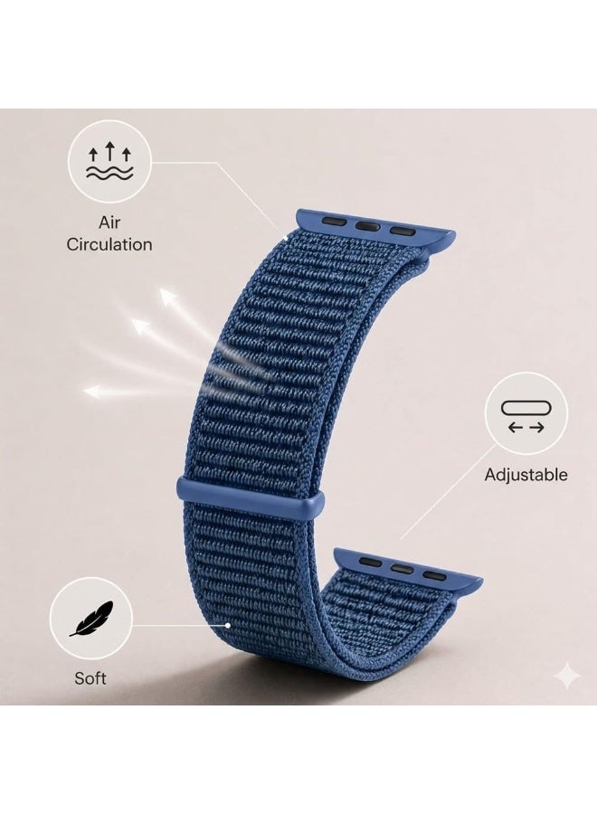 CATANES Breathable Nylon Sport Loop Band Compatible with Apple Watch 44mm 45mm 46mm 49mm for Women Men, iWatch Wrist Straps for Ultra 3 2, Se, Series 11 10 9 8 7 - blue - Image 3