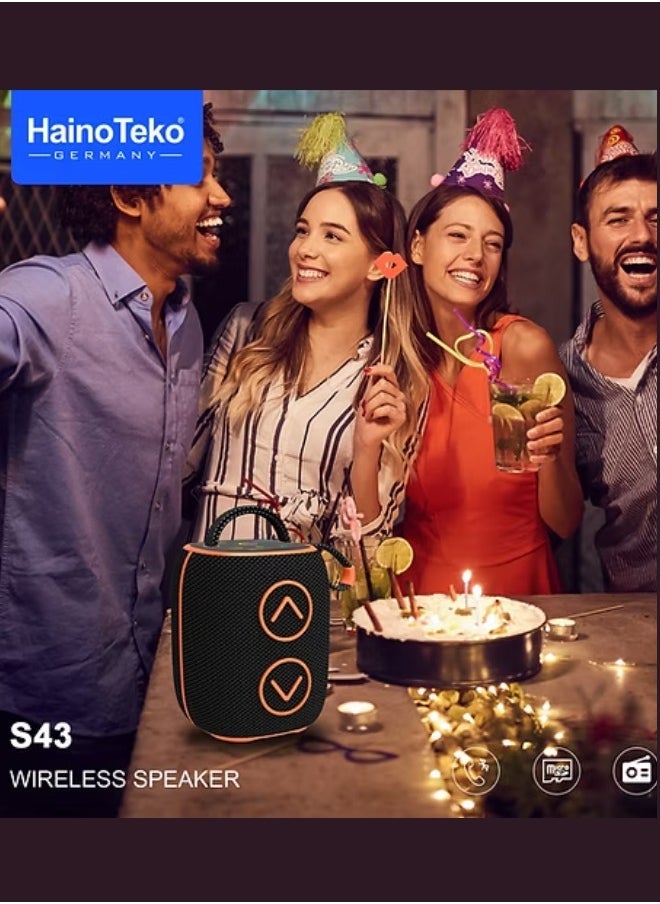 Haino Teko Haino Teko Germany S43 Portable Bluetooth Speaker – Compact Wireless Speaker with Easy Button Control and Dynamic RGB Lighting Effects – High-Quality Sound Performance in Sleek Black Finish – Perfect for Indoor and Outdoor Use with Long Battery Life - Image 2