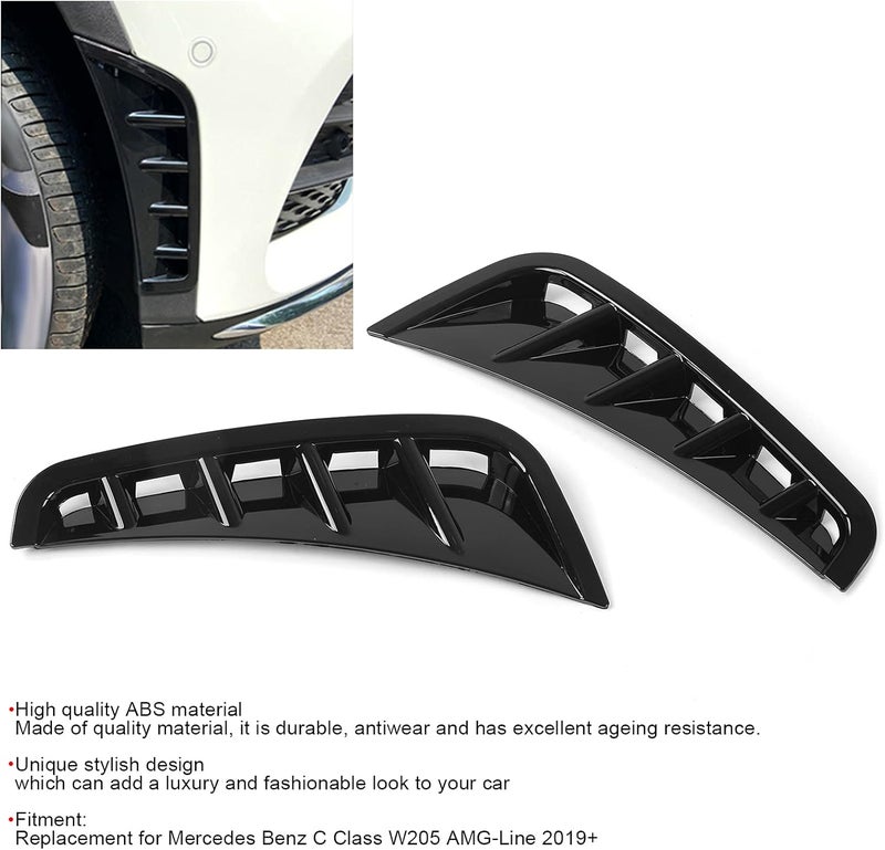 RiToEasysports Black Front Bumper Canard, ABS Material with Direct Paste Installation for Mercedes C Class W205 AMG Line 2019+ Enhances Aerodynamics and Style - Image 4