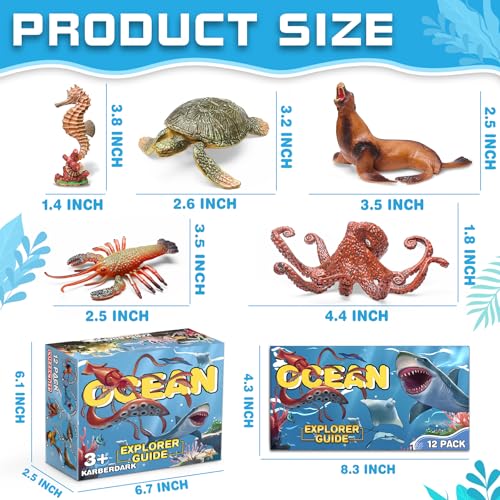 KarberDark 12 Pack Ocean Animal Toys with Educational Booklet for Kids, Realistic Soft Plastic Creatures Model Figures for Toddler Boys Girls, Under the Sea Party Favor, Birthday Gifts Water Table Toy - Image 2