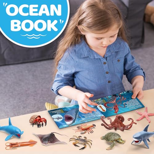 KarberDark 12 Pack Ocean Animal Toys with Educational Booklet for Kids, Realistic Soft Plastic Creatures Model Figures for Toddler Boys Girls, Under the Sea Party Favor, Birthday Gifts Water Table Toy - Image 4
