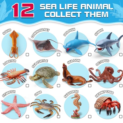 KarberDark 12 Pack Ocean Animal Toys with Educational Booklet for Kids, Realistic Soft Plastic Creatures Model Figures for Toddler Boys Girls, Under the Sea Party Favor, Birthday Gifts Water Table Toy - Image 5