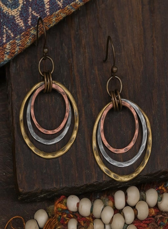 ecozran Circle Tricolor Dangle Earrings Handcrafted Lightweight Boho Earring for Women Unique Trendy Vintage Copper Western Jewelry - Image 5