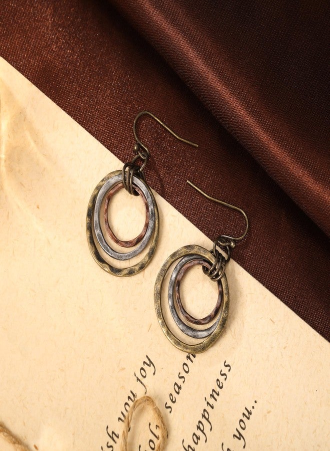 ecozran Circle Tricolor Dangle Earrings Handcrafted Lightweight Boho Earring for Women Unique Trendy Vintage Copper Western Jewelry - Image 3