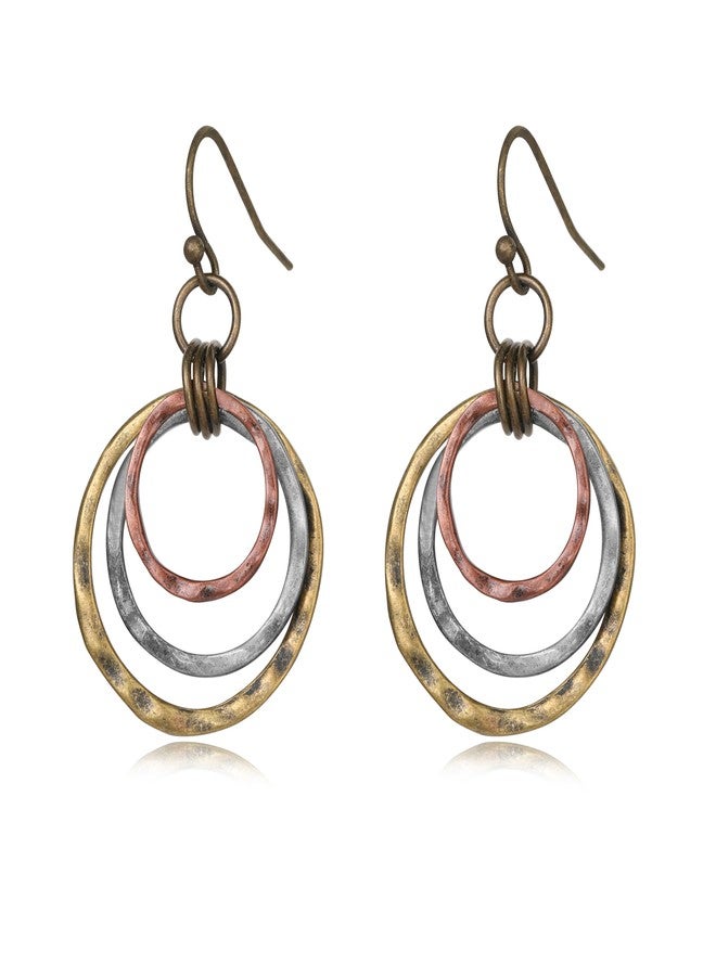 ecozran Circle Tricolor Dangle Earrings Handcrafted Lightweight Boho Earring for Women Unique Trendy Vintage Copper Western Jewelry - Image 1
