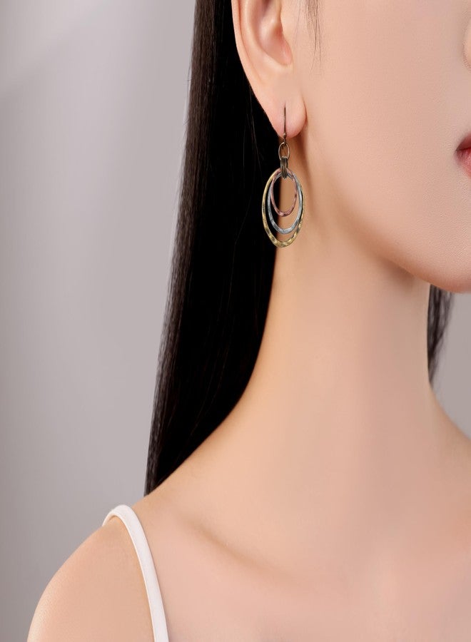 ecozran Circle Tricolor Dangle Earrings Handcrafted Lightweight Boho Earring for Women Unique Trendy Vintage Copper Western Jewelry - Image 2