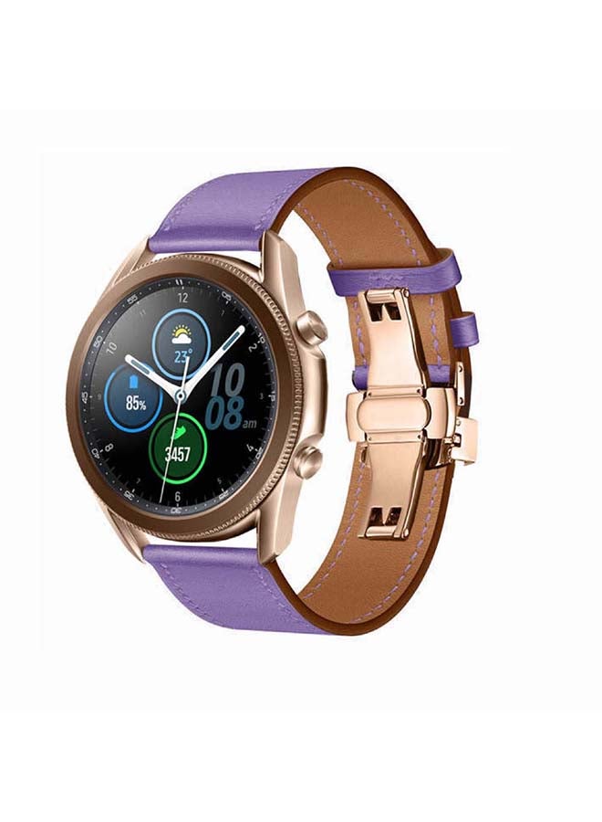 Perfii Genuine Leather Replacement Band for Samsung Galaxy Watch3 45mm Purple - Image 2