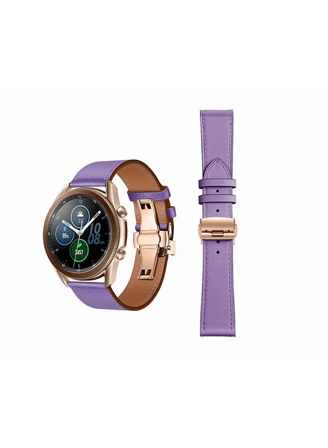 Perfii Genuine Leather Replacement Band for Samsung Galaxy Watch3 45mm Purple - Image 1