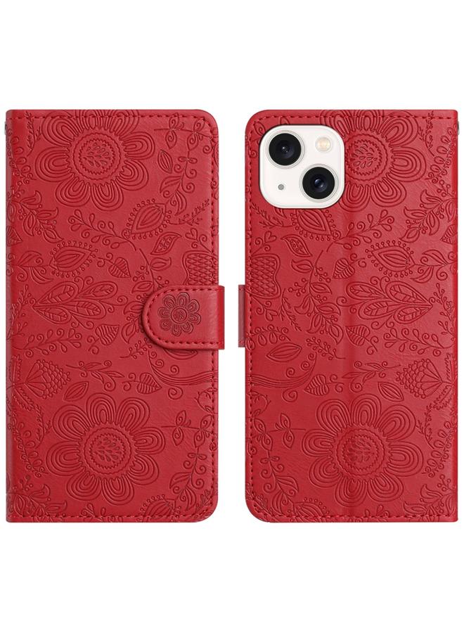 Zaboon Case For iPhone 13 mini Floral Embossed Pattern Leather Phone Case - Image 1