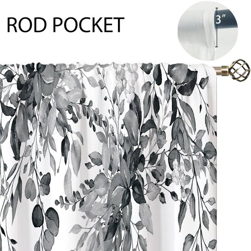 oolygoo Eucalyptus Botanical Leaves Grey Floral Kitchen Window Curtains Over Sink Farmhouse Flower Leaf Small Window Treatment Cafe Short Curtains for Bathroom Treatment Tier Drapes 27.5x39 inch - Image 5