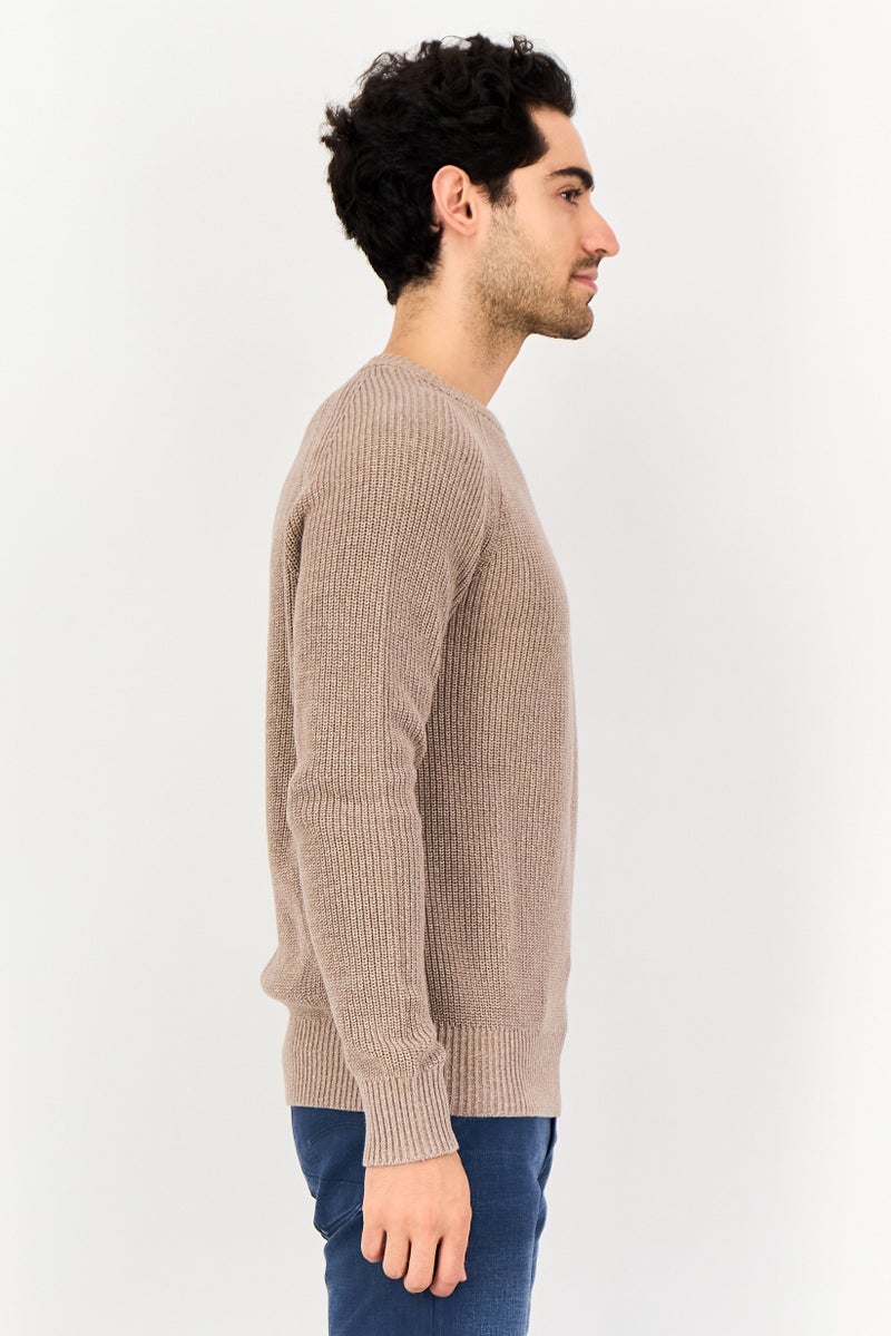 Celio Men Ribbed Neck Knitted Sweater, Taupe - Image 2