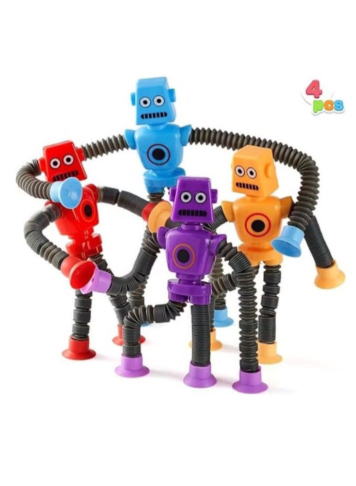 JOYIN 4 قطع من أنابيب البوب ​​وأكواب الشفط وألعاب الروبوت، هدايا حسية لمرضى التوحد وألعاب فيدجيت للأطفال الصغار والأولاد والبنات من سن 3 إلى 10 سنوات هدايا حفلات أعياد الميلاد وجوائز السفر والفصل الدراسي للأطفال - Image 1