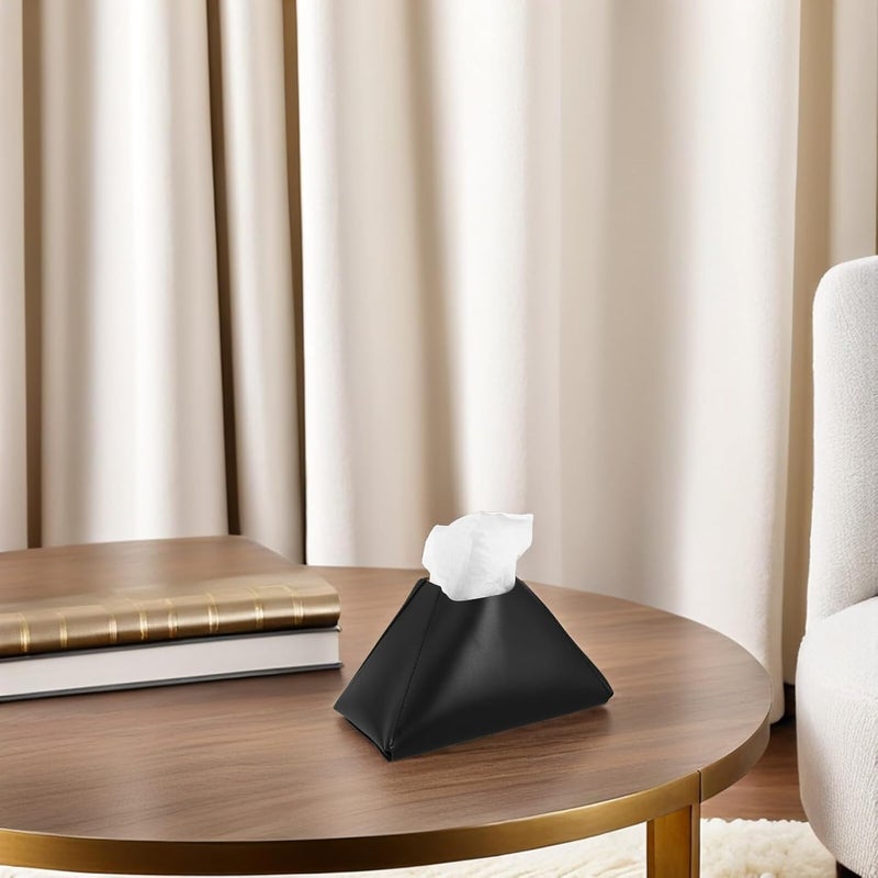 Pu Synthetic Leather Tissue Box Cover, Decorative Tabletop Napkin Holder for Bathroom and Car, Black Contemporary Tissue Organizer for Office and Nightstand - Image 5