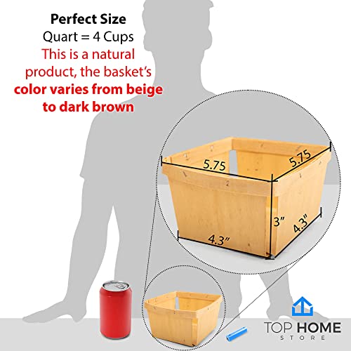 Top Home Store One Quart Wooden Gift Baskets (10 Pack); for Picking Fruit or Arts, Crafts and Decor; 5.75” Square Vented Wood Boxes - Image 2