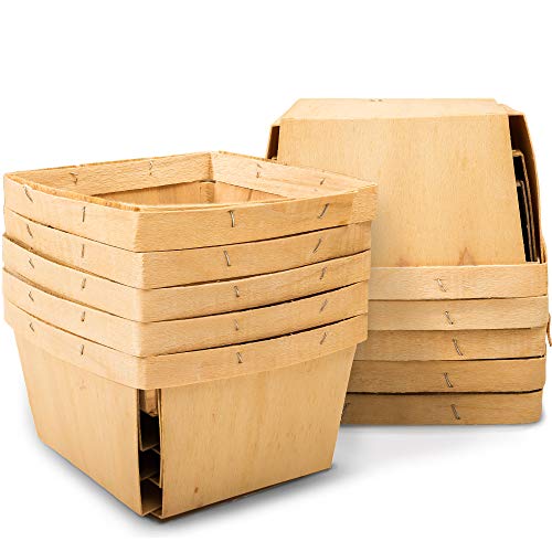 Top Home Store One Quart Wooden Gift Baskets (10 Pack); for Picking Fruit or Arts, Crafts and Decor; 5.75” Square Vented Wood Boxes - Image 1