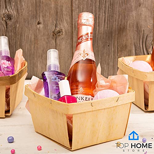 Top Home Store One Quart Wooden Gift Baskets (10 Pack); for Picking Fruit or Arts, Crafts and Decor; 5.75” Square Vented Wood Boxes - Image 3
