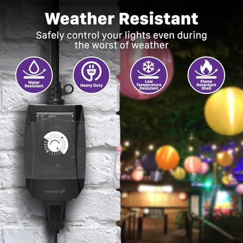 Fosmon Outdoor Light Timer Outlet Waterproof, 24 Hour Plug in Mechanical Pool Pump Timer Weatherproof, 3-Prong, Grounded, Heavy Duty, 15A 1/2HP - Image 2