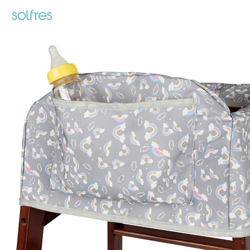 Solfres Dual-Belt Baby High Chair Cover, Upgrade Version, for Wooden or Restaurant High Chair, Sturdy and Robust Material, Waterproof Washable Stain and Slip Resistant, Gray Rainbow - Image 5