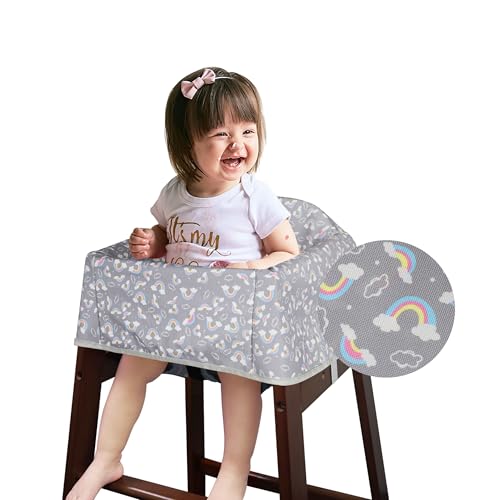 Solfres Dual-Belt Baby High Chair Cover, Upgrade Version, for Wooden or Restaurant High Chair, Sturdy and Robust Material, Waterproof Washable Stain and Slip Resistant, Gray Rainbow - Image 1