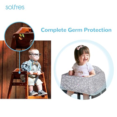 Solfres Dual-Belt Baby High Chair Cover, Upgrade Version, for Wooden or Restaurant High Chair, Sturdy and Robust Material, Waterproof Washable Stain and Slip Resistant, Gray Rainbow - Image 3