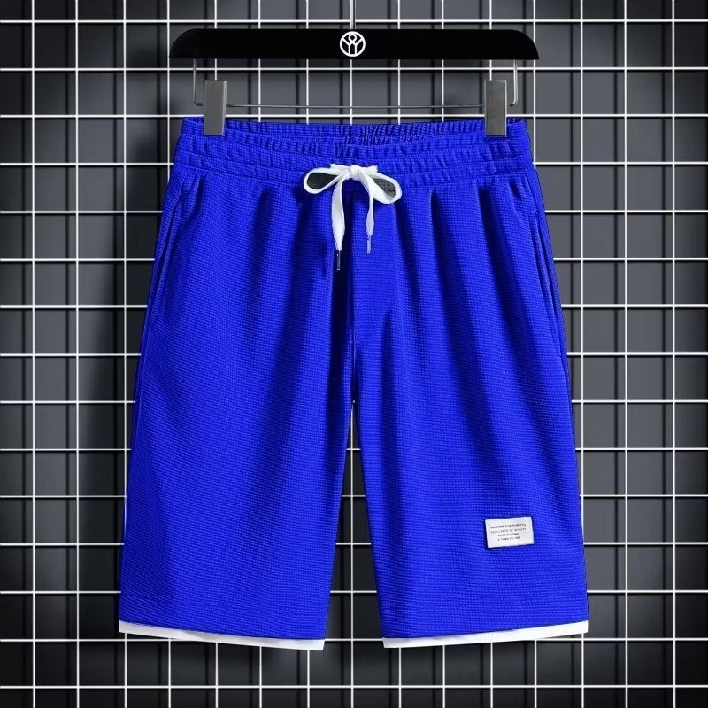 Waffles Summer Casual Sportswear Loose suit Mens Summer Korean Fashionable Short-sleeved T-shirt Two-piece Set DK101 royal blue [single pack] 