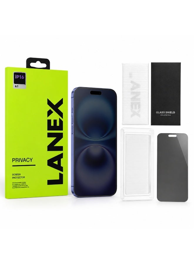 LANEX Anti-Spy Privacy Tempered Glass Screen Protector for iPhone 16 6.1-Inch with Alignment Tray and Oleophobic Coating - Image 1