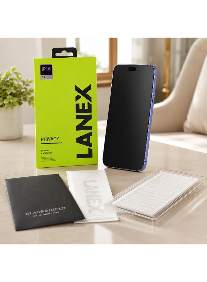 LANEX Anti-Spy Privacy Tempered Glass Screen Protector for iPhone 16 6.1-Inch with Alignment Tray and Oleophobic Coating - Image 3