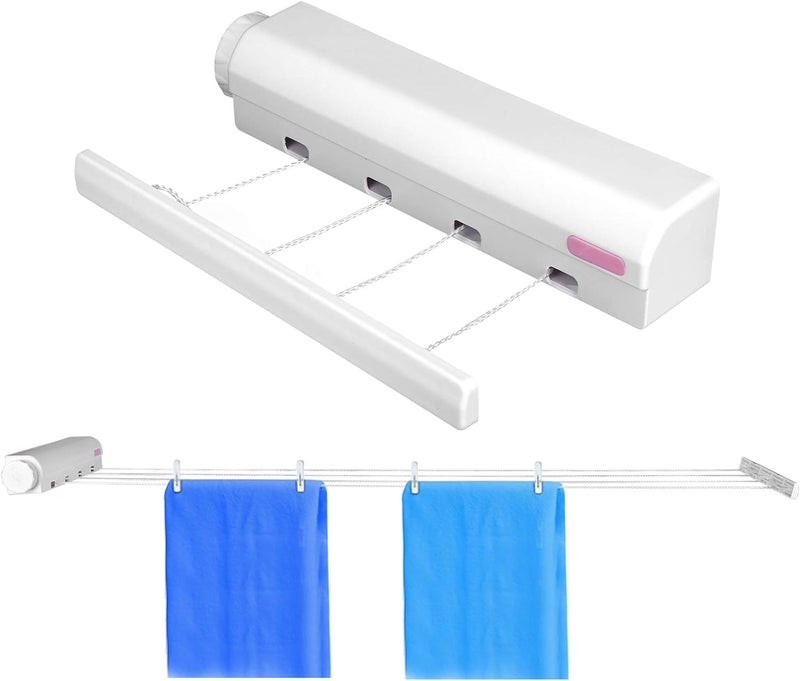 JENY Retractable Clothesline Indoor Outdoor Extendable Washing Line Rope Clothes Drying Rack Wall Mounted Laundry Dryer Ropes for Hotels Terraces Balconies 32m105ft Four Ropes - Image 1