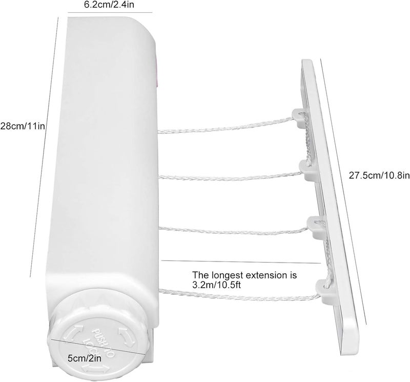 JENY Retractable Clothesline Indoor Outdoor Extendable Washing Line Rope Clothes Drying Rack Wall Mounted Laundry Dryer Ropes for Hotels Terraces Balconies 32m105ft Four Ropes - Image 4