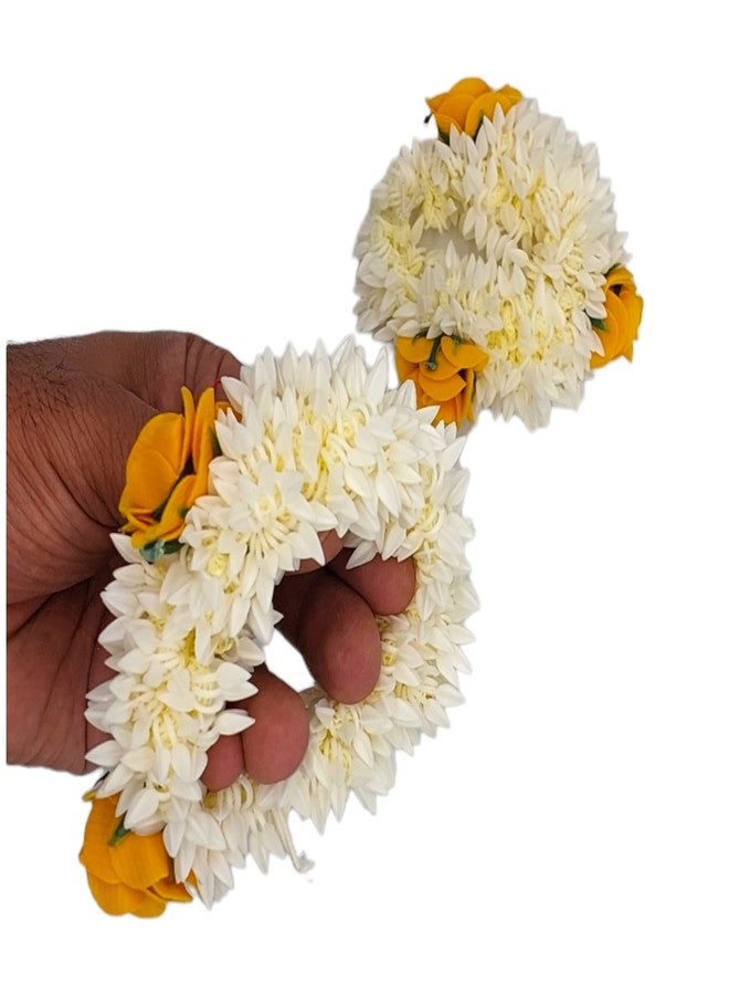 DIAN Pack of 6 White & Yellow Artificial Flower Hair Accessories, Mogra Scrunchies For Women, Hair Bun Accessories For Women, Gajra Hair Accessories for Women - Image 3