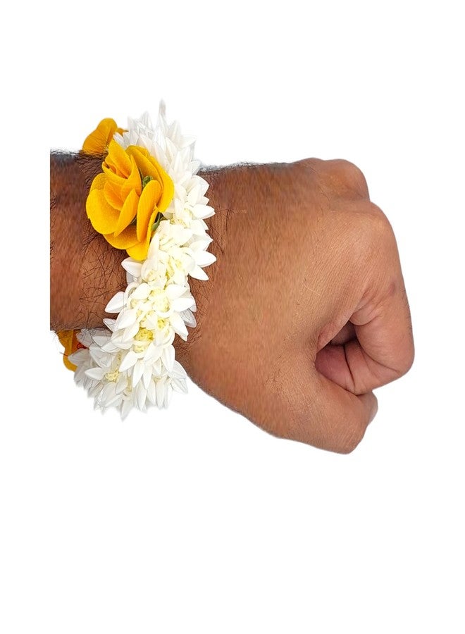 DIAN Pack of 6 White & Yellow Artificial Flower Hair Accessories, Mogra Scrunchies For Women, Hair Bun Accessories For Women, Gajra Hair Accessories for Women - Image 2