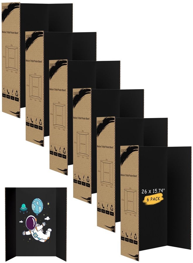 HAUTOCO 6 Pack Trifold Poster Board 26'' x 15.74'' Medium Tri Fold Project Boards Black Corrugated Presentation Cardboard for Science Fairs, School Projects, Event Displays, Business - Image 1
