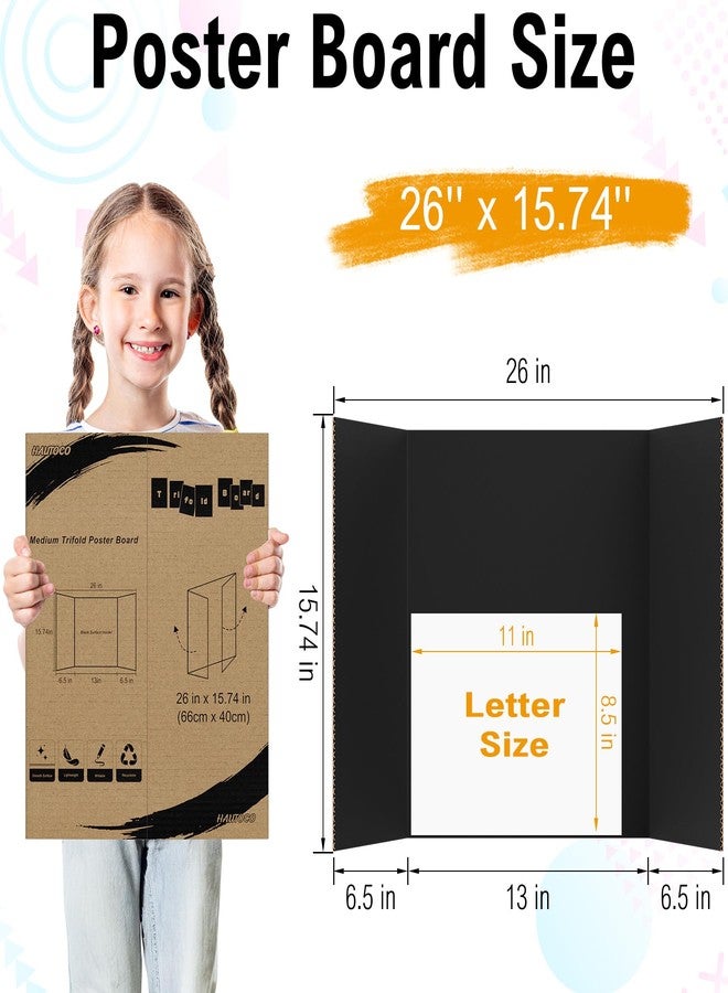 HAUTOCO 6 Pack Trifold Poster Board 26'' x 15.74'' Medium Tri Fold Project Boards Black Corrugated Presentation Cardboard for Science Fairs, School Projects, Event Displays, Business - Image 2