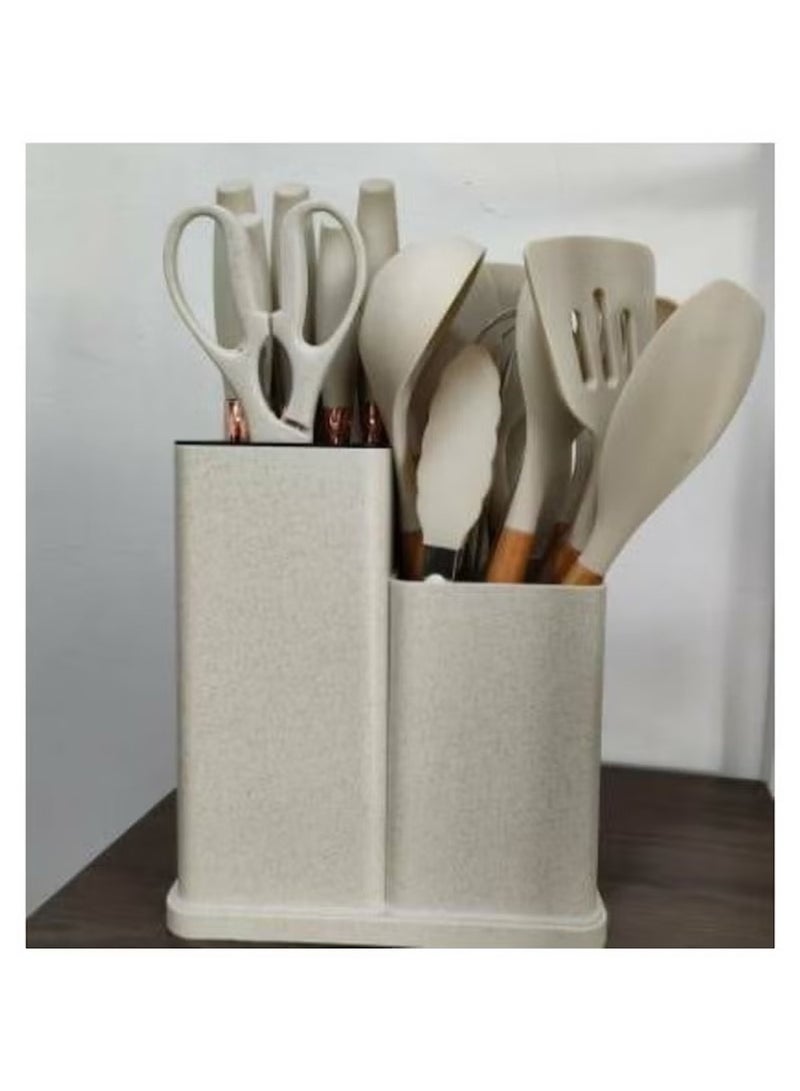 Huitich 19-Piece Beige Silicone Kitchen Utensil Set with Knives, Cutting Board & Tools  - Image 2